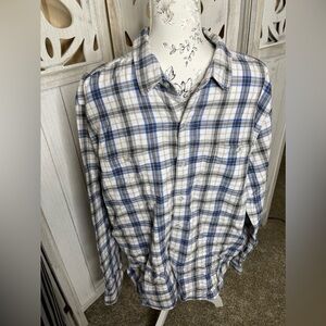 Even Tide Men's Blue Gray Plaid Flannel Shirt Size Xl Long Sleeve Button Up
